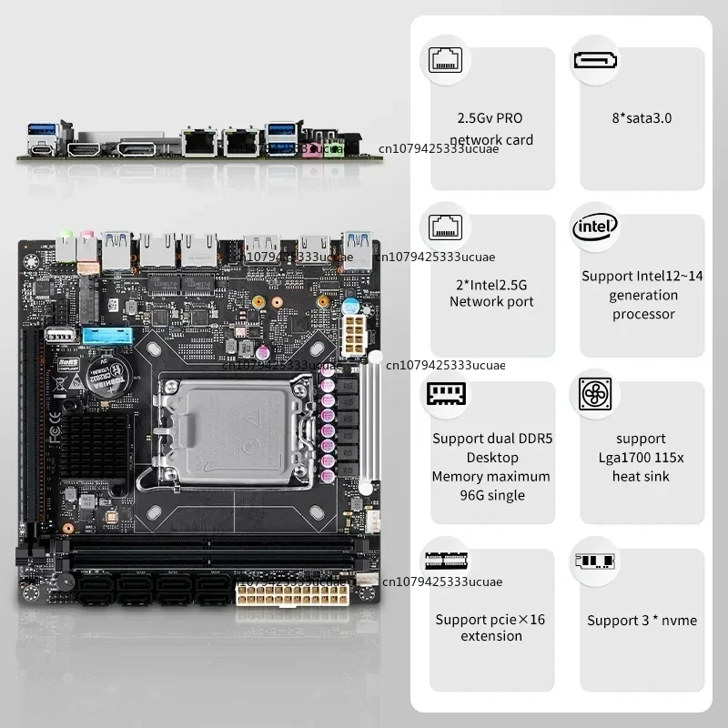 Q670  VPro 8-Bay NAS Motherboard 12/13/14th Gen LGA1700 CPU 3x NVMe 8x SATA3.0 1x PCIEx16 2x DDR5 2.5G LAN H670 Mainboard view 4
