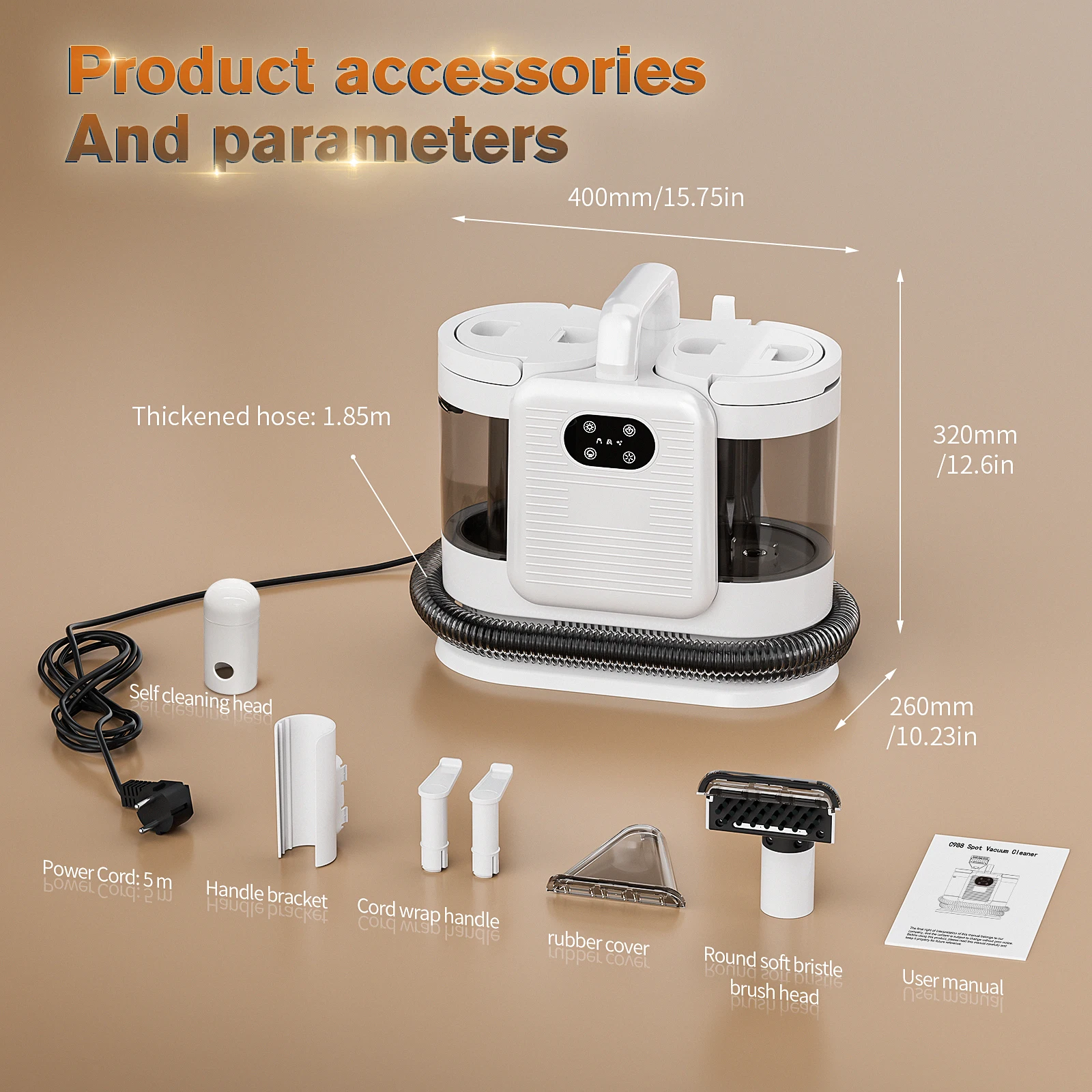 ROBOEVO C988 Handheld Fabric Cleaner 1650W/6000Pa Steam Sterilize Vac-Wash 2-in-1 & Window Wiping Compact for Carpet/Hardwood