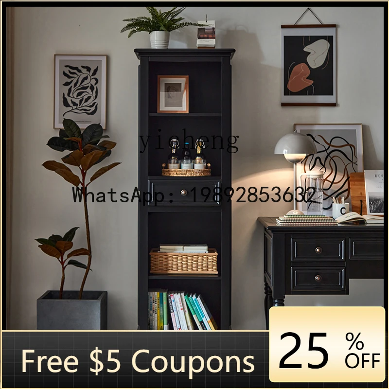 

Z6 all-solid wood TV side cabinet vertical cabinet black simple locker