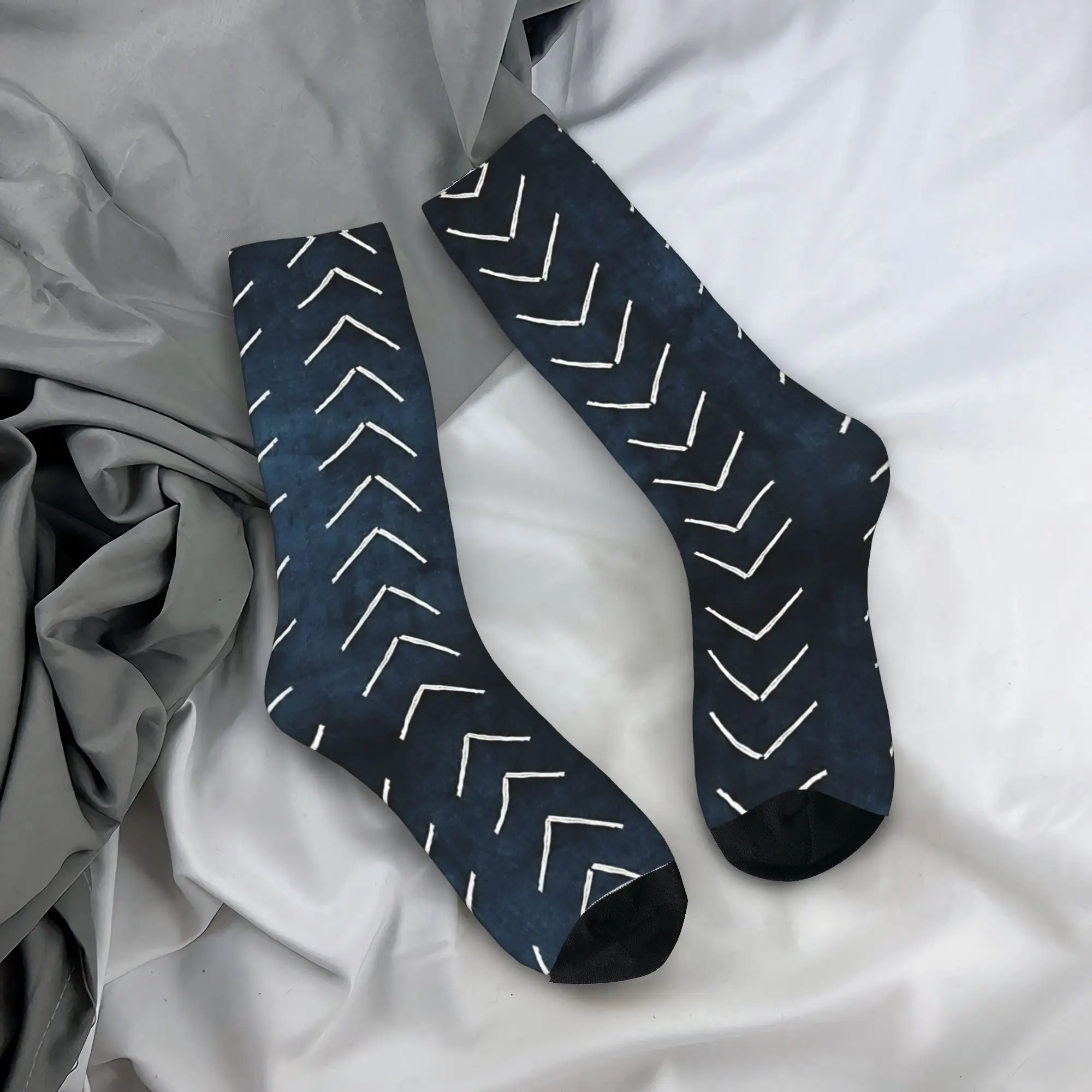 African Mud Cloth Boho Arrows White And Navy Blue   Socks  Trendy Stockings Men Breathable Socks Spring Printed Non Slip Socks