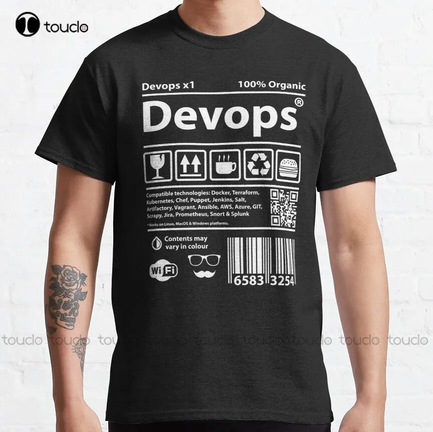 Devops Barcode Classic T-Shirt Teacher Shirt Custom Aldult Teen Unisex Digital Printing Tee Shirts Xs-5Xl Custom Gift Retro