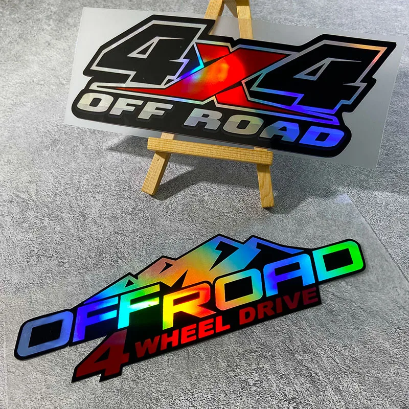1 calcomanía láser todoterreno 4X4: pegatina de vinilo impermeable, diseño de arco iris vivo para decoraciones de camiones, motocicletas y vehículos,