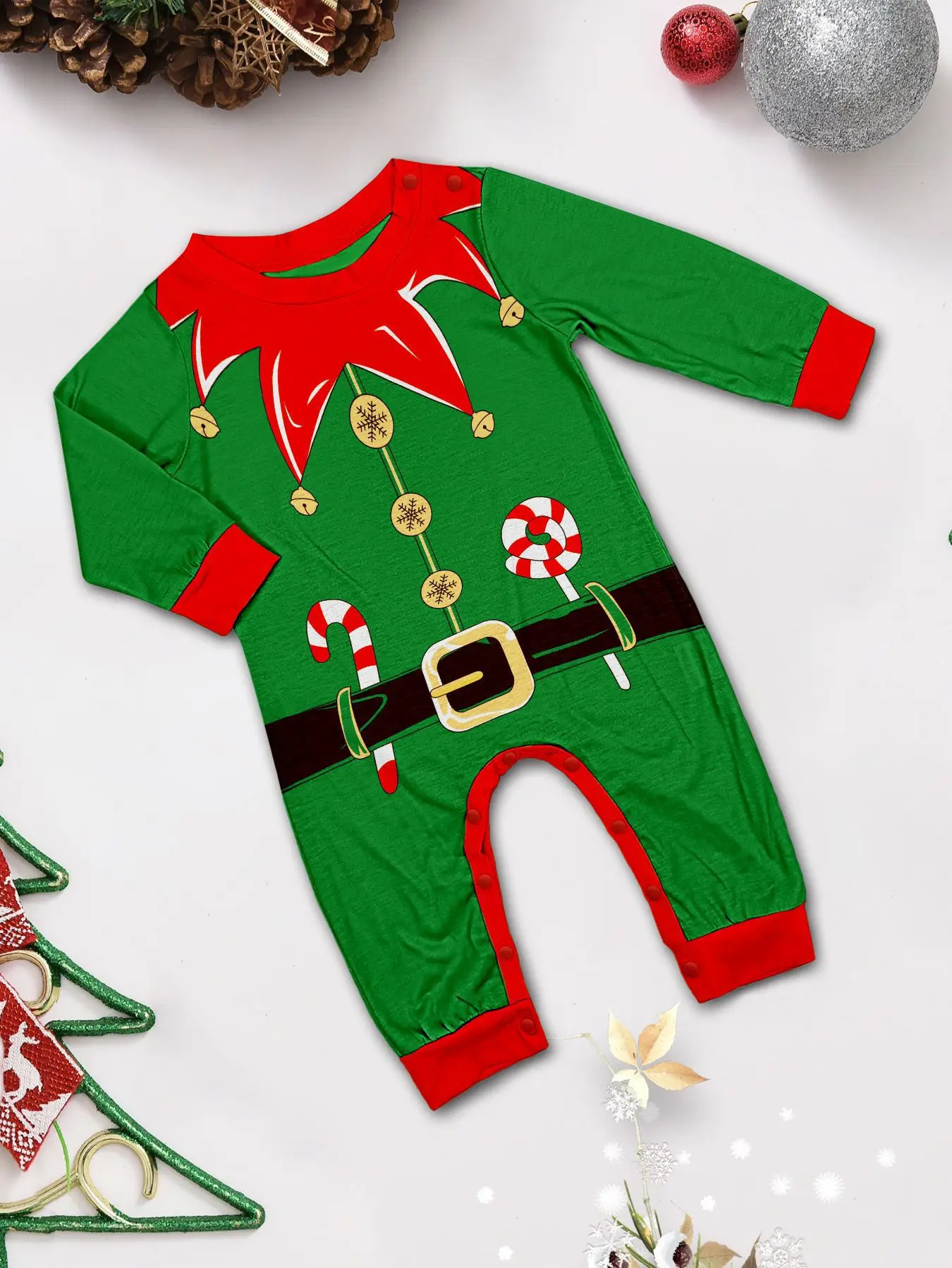 Christmas Family Pajama Set Fashion From Europe And America, Red Green HO Printed Santa Claus Striped Christmas Home Pajamas