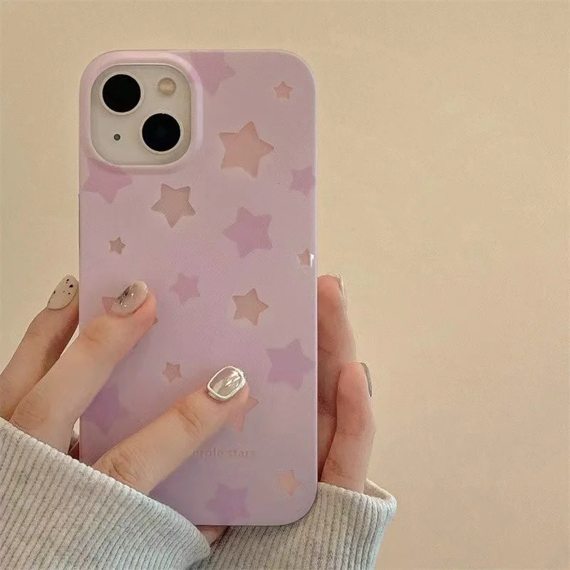 Pink star phone case with laser paper For iPhone 11 12 13 14 15 pro max