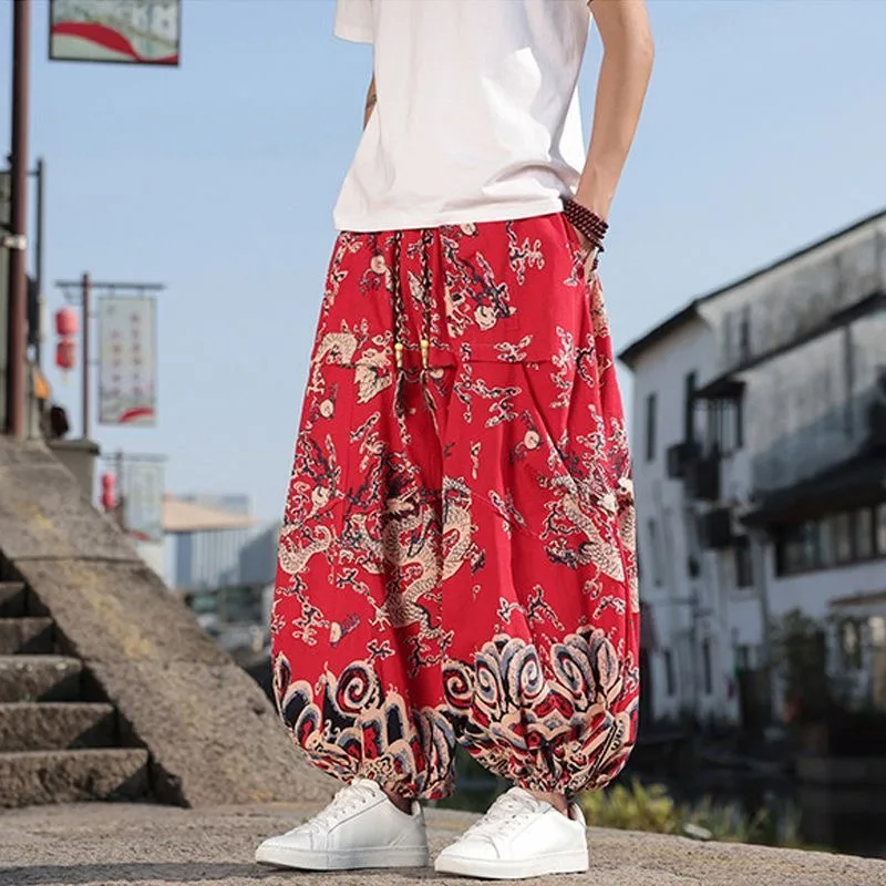 

Men Summer Ethnic Travel Plus Size M-8XL Bloomers Harem Pants Male Vintage Pockets Design Trousers Trendy Ins Chic Pantalones