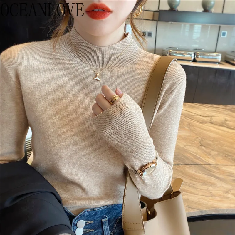 Oceanlove Effen Halve Hoge Kraag Damestruien Herfst Winter Basics Koreaanse Mode Pull Femme 12 Kleuren Eenvoudige Truien