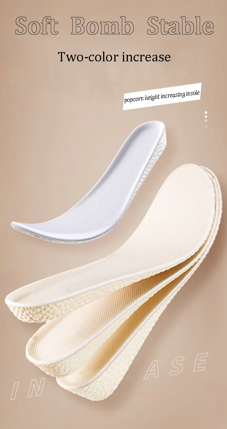 Insoles for Shoes Breathable Heighten Heel Insert Pad Cushion Unisex Height Increase Insole Boost Man Women's Shoes Sneakers New