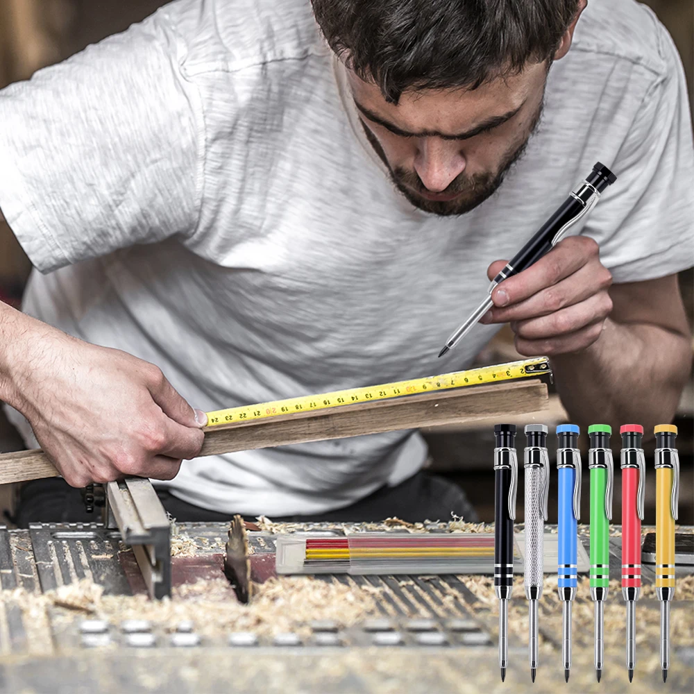 Professioneller 42mm Langnase-Metall-Zimmermannsbleistift oder 2,8mm Ersatzminen, Tiefloch-Markierungswerkzeug für Holzbearbeitung und Ingenieurwesen – Detail 11