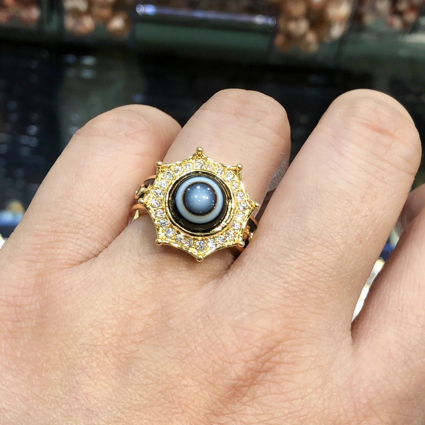 

1 Pc Fengbaowu Natural Agate Ring 10MM Round Cabochon Resizable Reiki Healing Stone Jewelry Gift For Women Men