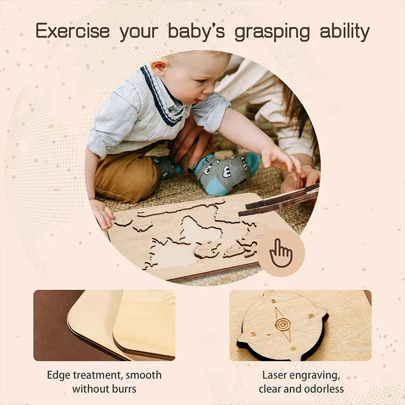 Kids Early Educational Montessori Toys Wooden Map for Children Cognitive Jigsaw Wooden Shape Matching 3D Puzzle Board Game