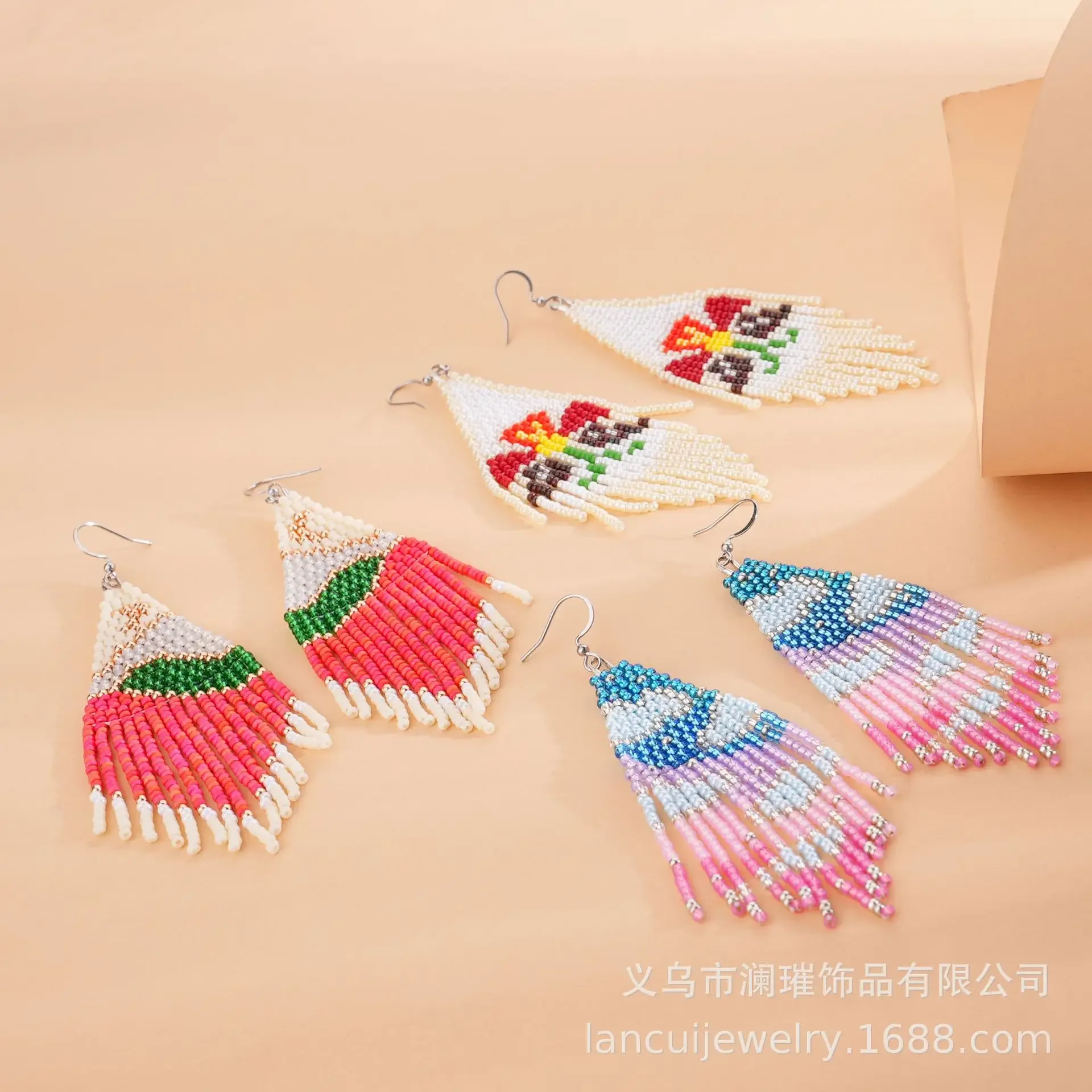 Fringe Earrings  Hand knitting  scenery  landscape  Beaded  Fashion  Simple  Bohemia  geometry  alloy  ma'am  Rice Bead Earrings