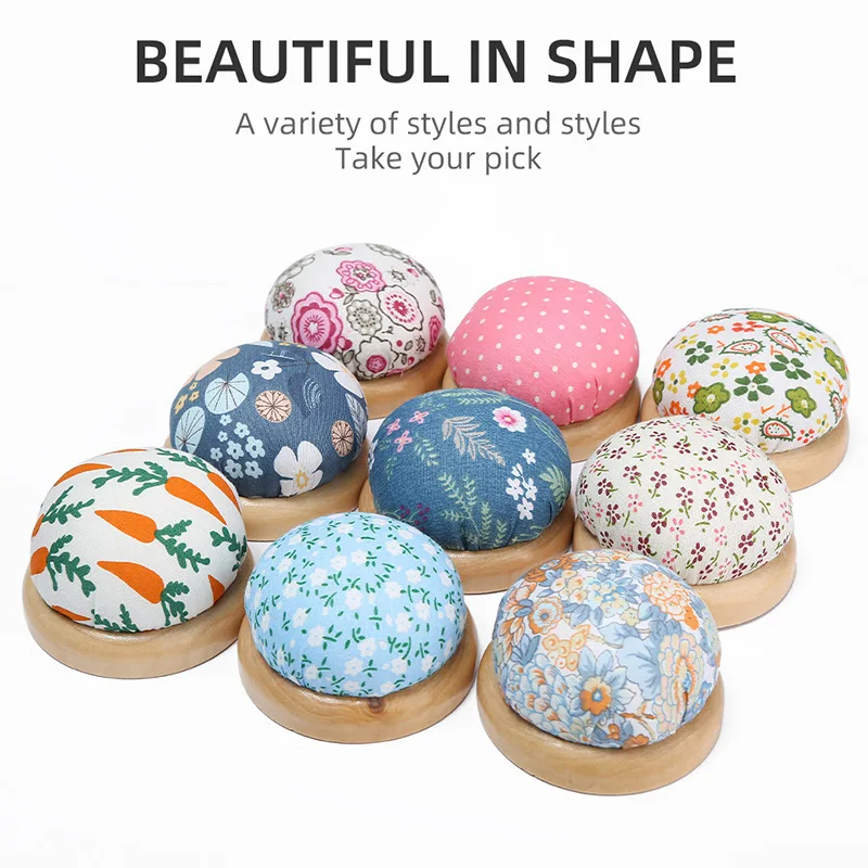 

1pc Floral Printing Needles Holder Random Color Wood Base Pincushions DIY Sewing Handcraft Tool Cross Stitch Needles Storage Pad
