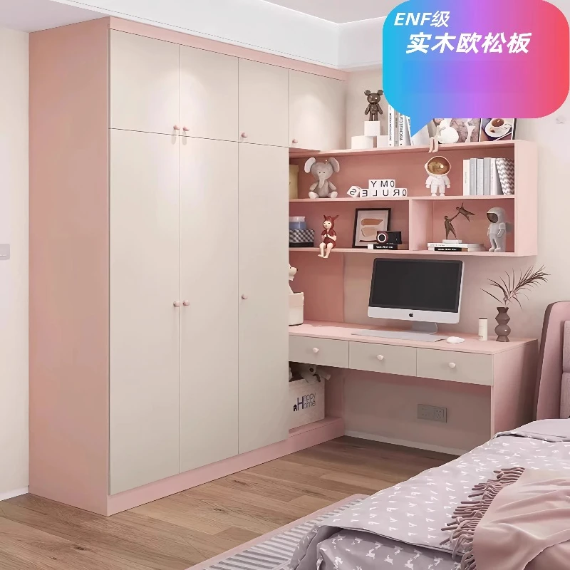 

Modern simple home bedroom corner wardrobe with desk integrated combination