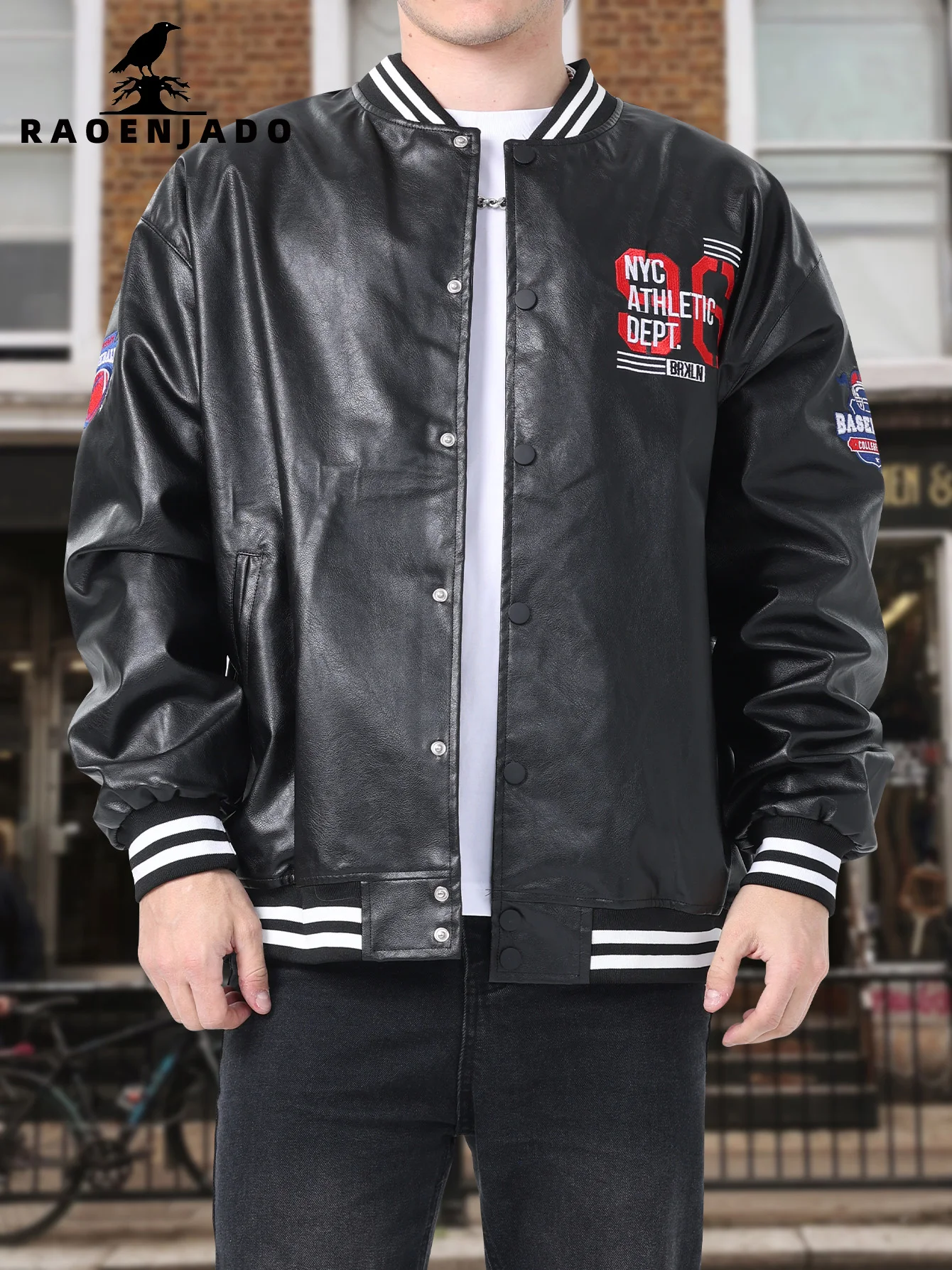 

Мужская куртка-бомбер из искусственной кожи, свободного кроя, для весны и осени, теплая верхняя одежда с вышивкой, в уличном стиле, удобная и мягкая