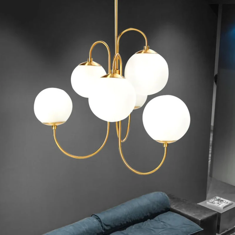 Nordic design white glass pendant lights 6 heads golden Suspension lamp art deco living room Restaurant decoration lamp for room