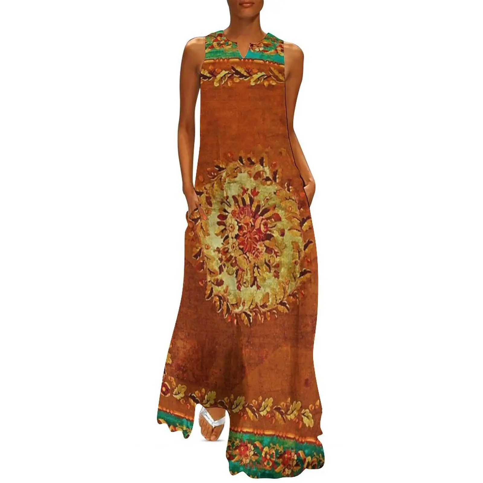 

Antique French Aubusson Rug Print Long Dress evening dresses women luxury dresses luxury dress clothes for woman