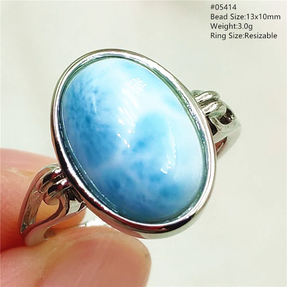 Natural Blue Larimar Oval Adjustable Ring Jewelry Water Pattern Real Larimar For Women Men Healing Fashion Stone AAAAAA