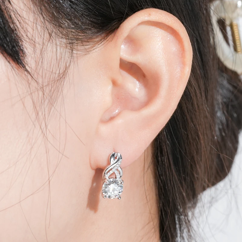 Ehhai GRA Certified Round Full Moissanite Infinity Hoop Earrings for Women S925 Sterling Silver Earring Fine Jewelry Pendientes