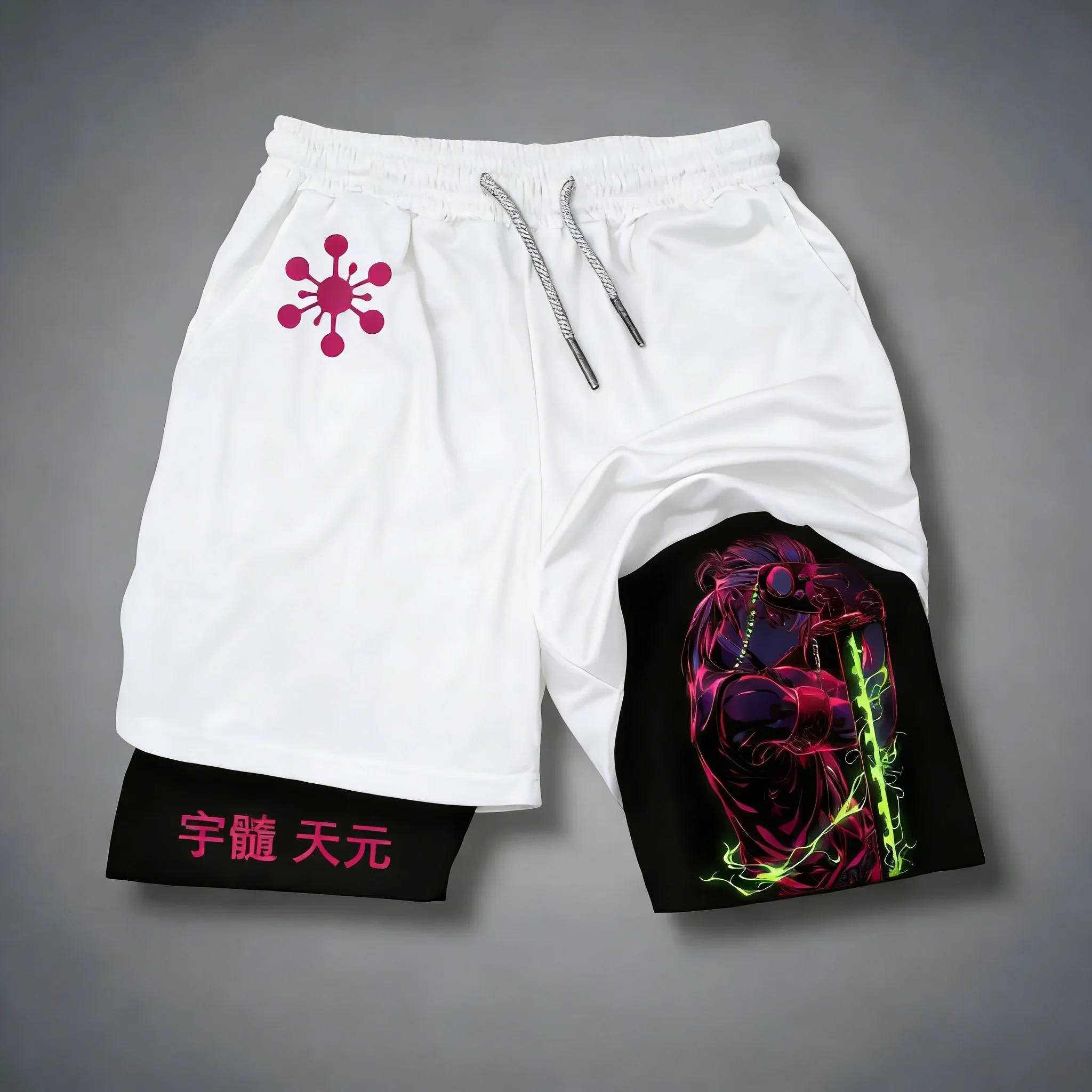 

Demon Slayer Anime 2-in-1 Shorts Summer New Uzui Tengen Printed Unisex Fitness Quick Drying Football Double Layer Shorts
