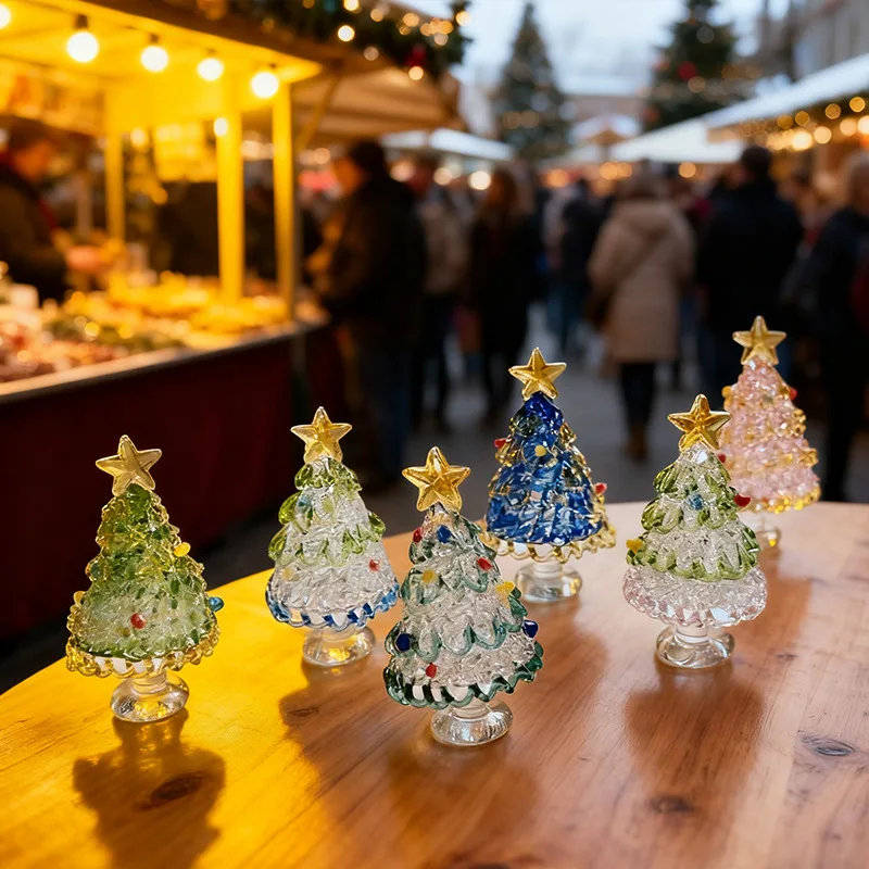 Christmas Limited Glass Crystals Christmas Tree Figurine Miniature Table Ornaments Handmade Crystal Decor Holiday Gifts