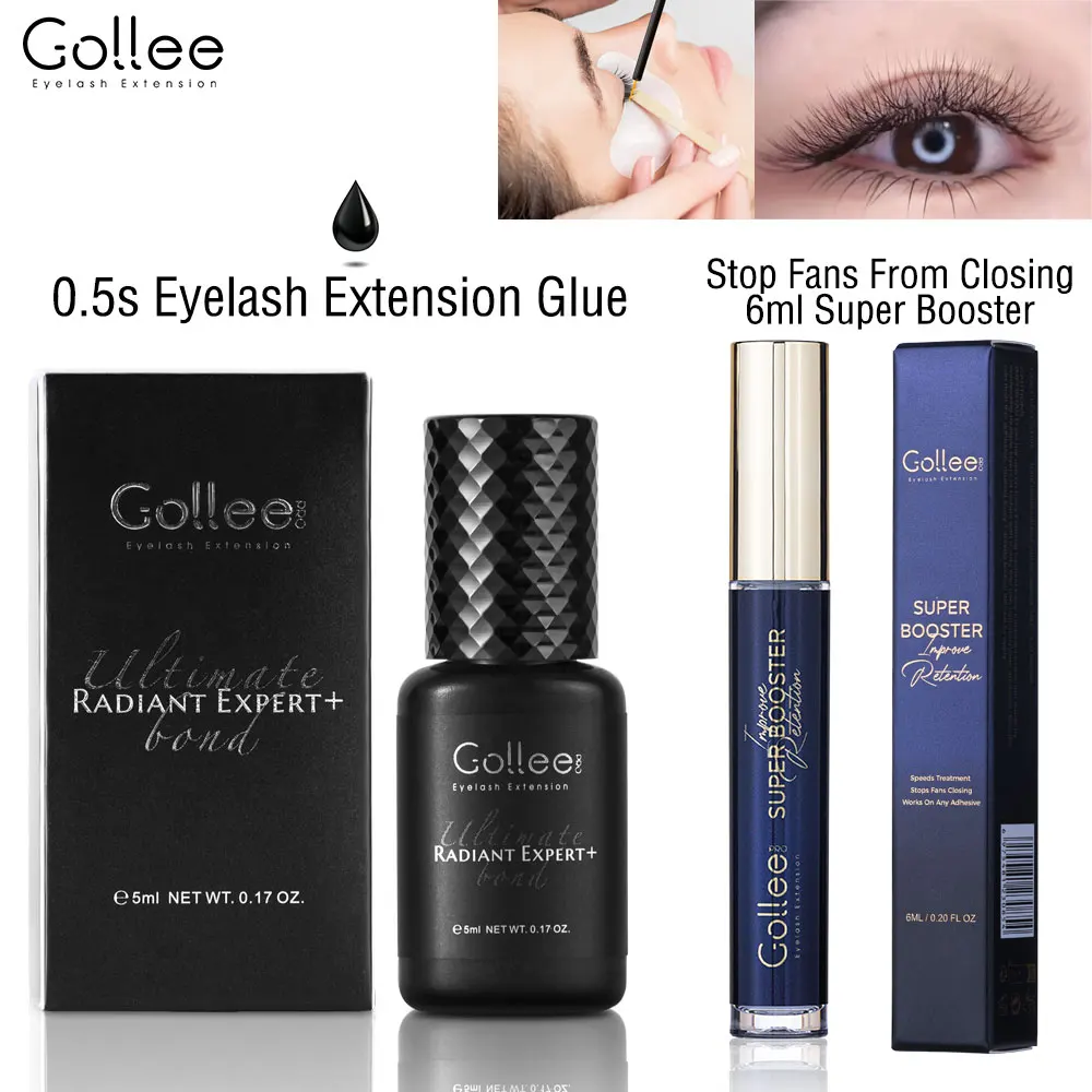 

Gollee 0.5s Fast Drying Lash Bonding Eyelash Extension Glue 6-8 Weeks Eyelash Adhesive Booster Cuticle Opening Accelerator Tool