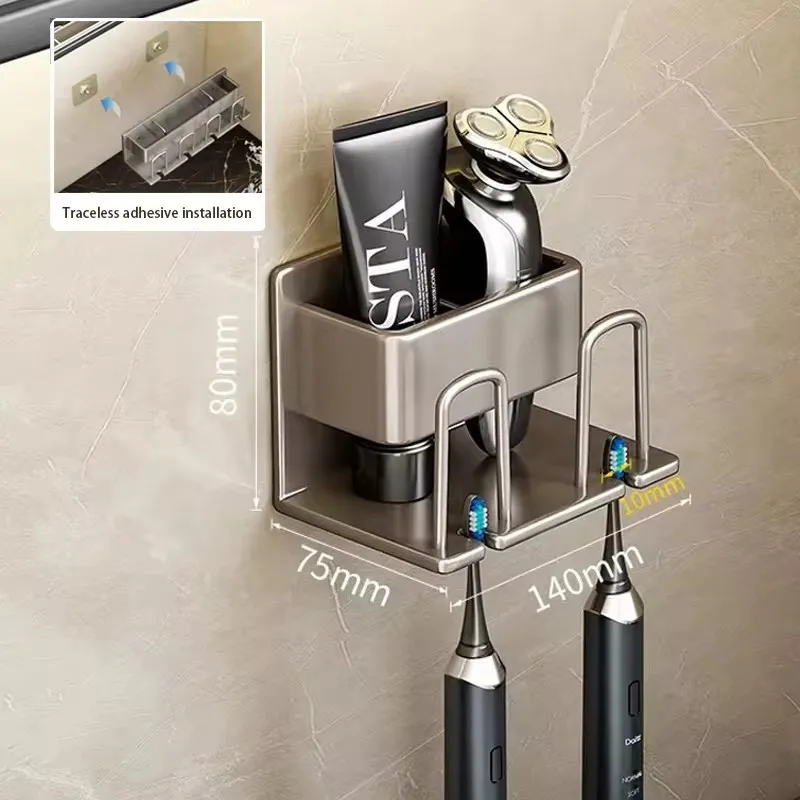 Toothbrush Holder Wall Mounted Toothpaste Dispenser Aluminium Electric Hair Brushes Storage Bathroom Accessories House Organizer