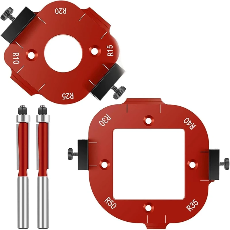 

2025 New 2Pcs Router Templates For Woodworking, For Woodworking, 4 In 1 Arc Angle Positioning Template With Trimming Cutter