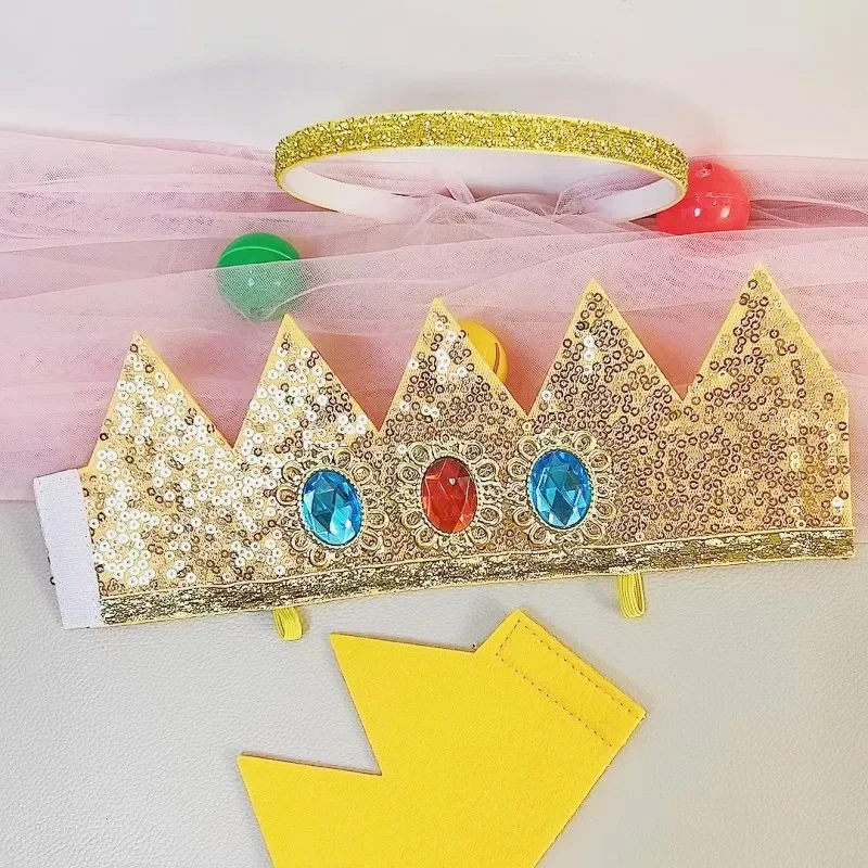 New Super Mario Princess Peach Birthday Crown Children Party Headband Cosplay Girls Hair Accessories Photoshoot Props Hairband