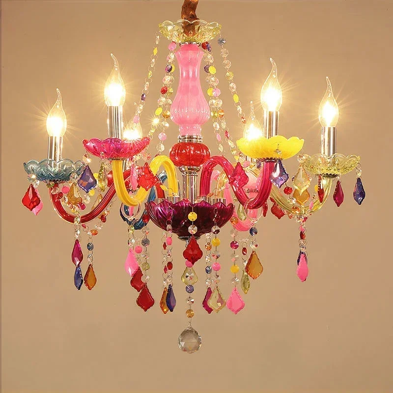 

Modern led chandelier for dining room Child's Bedroom Kitchen light Fixtures lustre de cristal teto Multi color glass