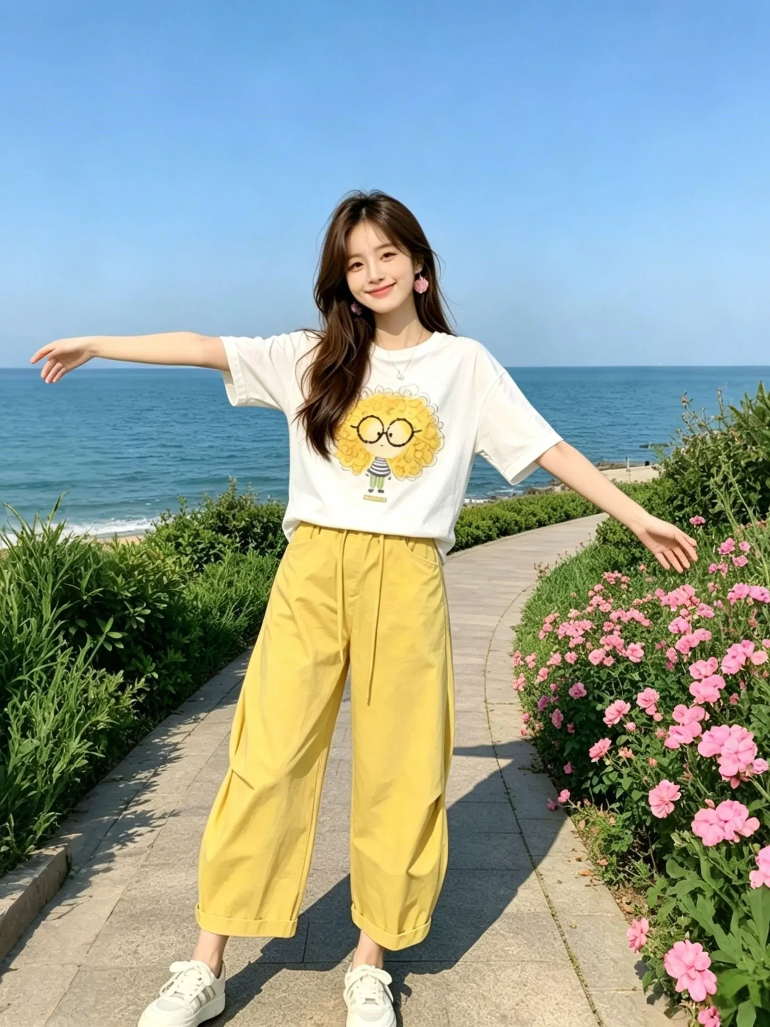 

Fashionable High Waist Printed Short Sleeve T-Shirt Women's Summer 2026 New Loose Casual Pants Set Breathable Lightweight rou...