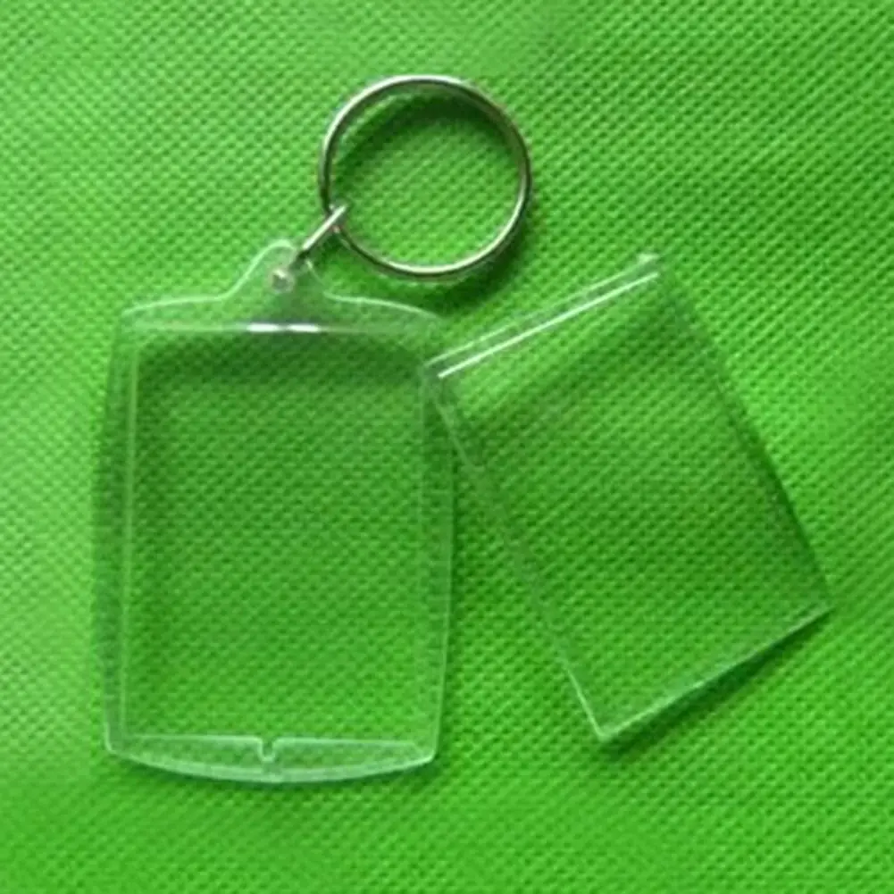 1 unidad de llavero de anillo dividido DIY a la moda, llavero rectangular transparente en blanco con inserción acrílica, marco de fotos, llavero, regalos