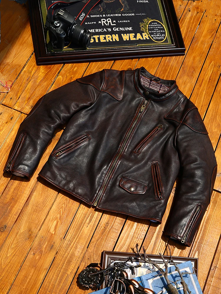 

Утолщенная мужская байкерская куртка в стиле ретро — вощеная кожа в американском стиле, молодежное повседневное короткое пальто