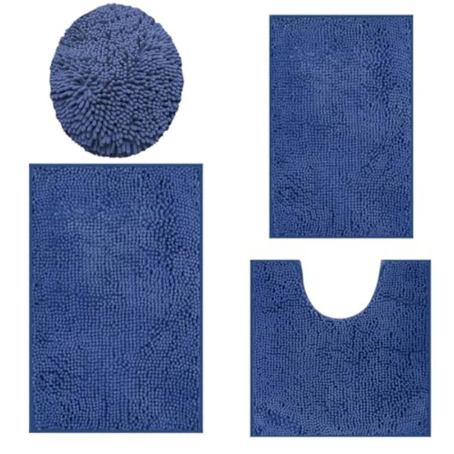 

Bathroom Rugs Sets 4 Pcs Extra Soft Absorbent Chenille Bath Rugs Non Slip Rubber Backing Machine Washable Quick Dry Bath Mats f