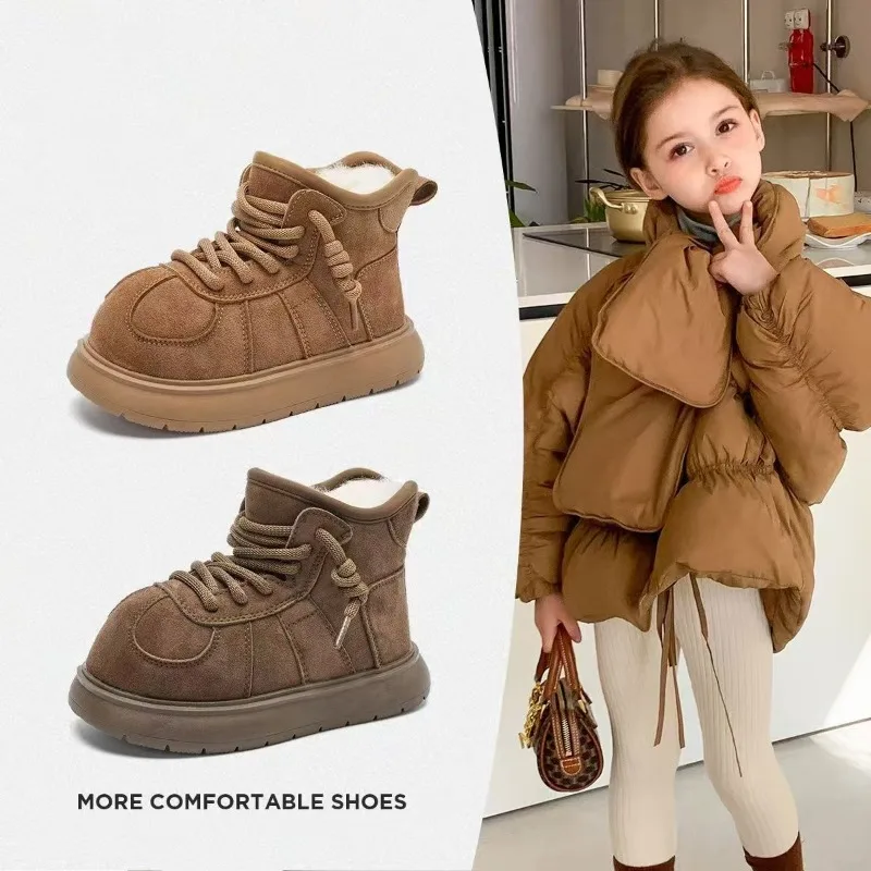 

2025 New Winter Children's Snow Boots Warm Comfortable Student Cotton Shoes Outdoor Thick Velvet Versatile Platform Shoes