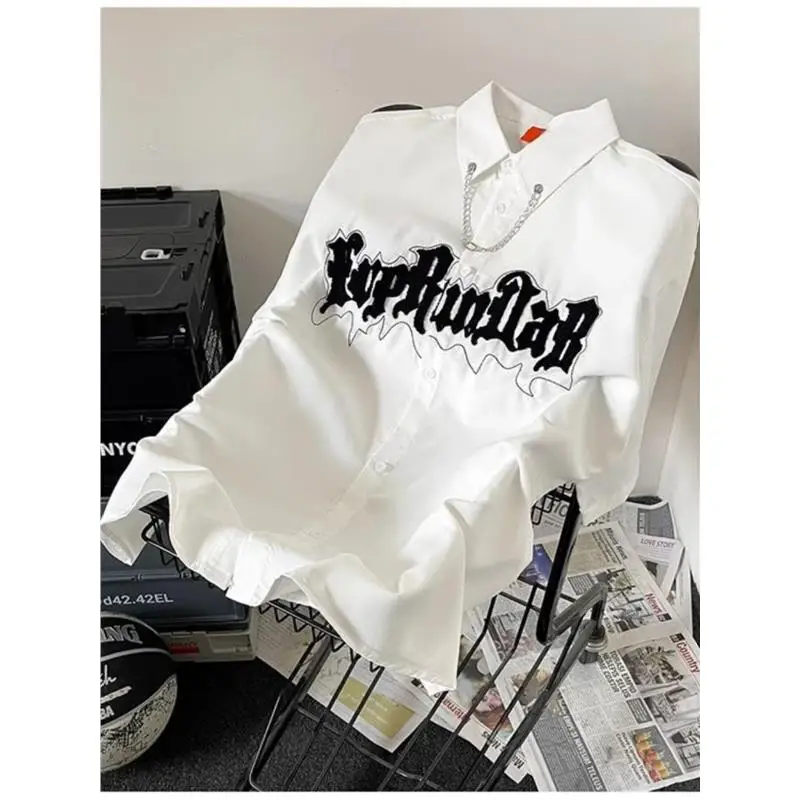 

Extra Large 300 Pou New American Trendy Loose ort Sve irt Retro Haome White irt 2025 New Sle Youth Summer irt