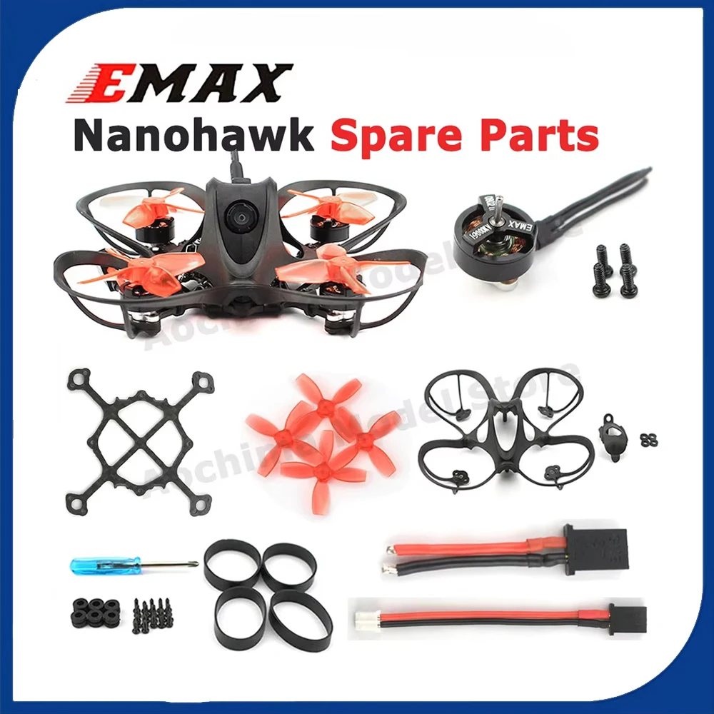 EMAX Nanohawk-piezas de repuesto, marco de placa inferior, Kit de Hardware 0802 19000KV, adaptador de cargador de cable de alimentación de hélice de Motor