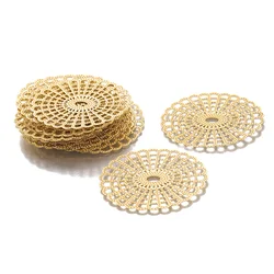 6pcs/lot 45x51mm Raw Brass Filigree Oval Charms Hollow Lace Flower Connectors For DIY Earring Jewelry Making Finding Supplies