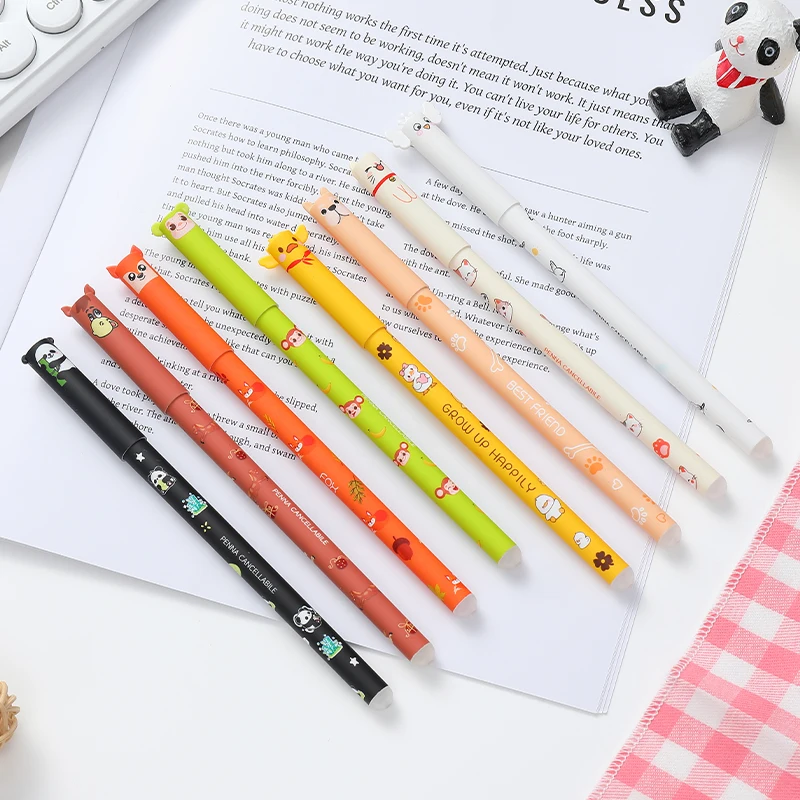 

8 шт. милых цветных стираемых гелевых ручек с мультяшными рисунками, 0,5 мм, сменные стержни, нейтральные шариковые ручки, школьные и офисные принадлежности, канцелярские товары