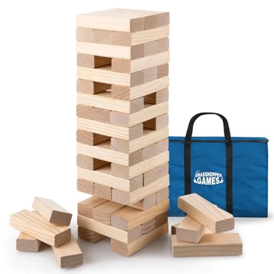 

Giant Stack 'N' Fall - Classic Wooden Block Game Indoor and Outdoor Play Travel Bag Party-Table-Backyard Activity Family Age 3+