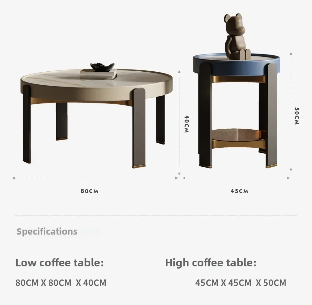 طاولة قهوة مستديرة من بلاطة الصخور لغرفة المعيشة، طاولة قهوة فاخرة وحديثة وبسيطة مصنوعة من الجلد #5