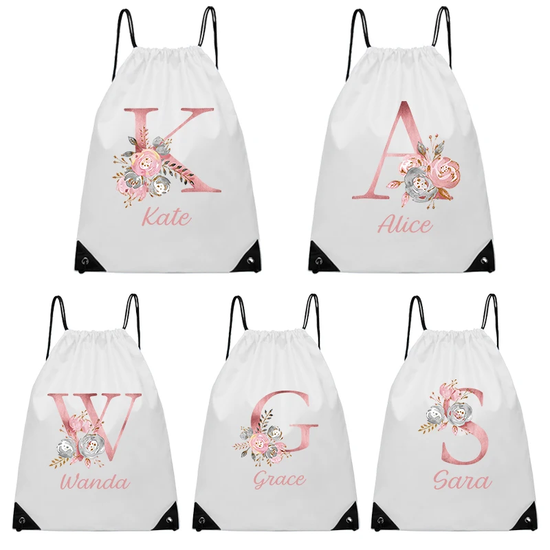 

Custom Name Draw String Bags Gym Storage Backpack with Nylon Oxford Pocket Bag and Tote Double Shoulder Organizer Bag