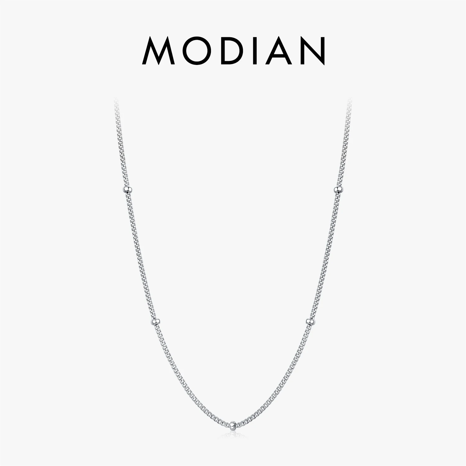 MODIAN 925 Sterling Silver Thin Curb Chain Necklace For Women Bead Interval Satellite Chain Stackable Basic Fine Silver Jewelry