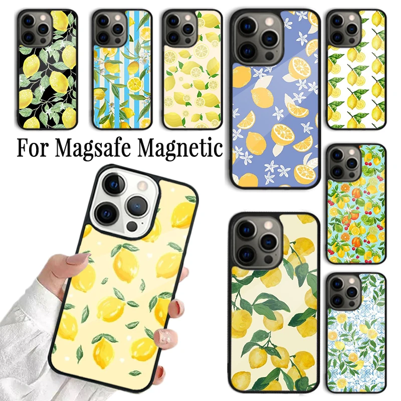 Coque Phone Case For iPhone 16 15 14 13 12 Mini 11 Pro Max Plus Magsafe Magnetic Wireless Charging Cover Lemon Fruit