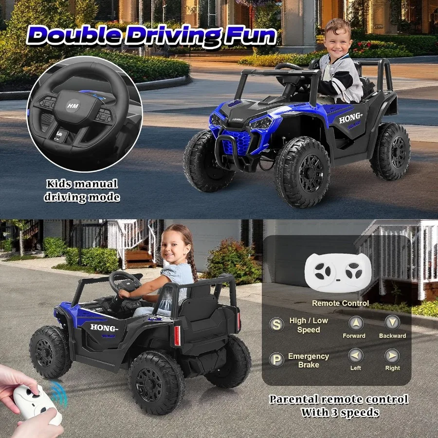 12V電動乗用車、リモコン付きトラック、LEDライト、3段階速度調整、音楽、安全ベルト、ソフトスタート、ホーン付き
