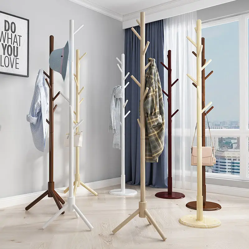 Solid Wood Furniture Standing Coat Rack Vertical Floor Hanger Household Simple Wardrobes Bedroom Dormitory Hanger Clothes Rack