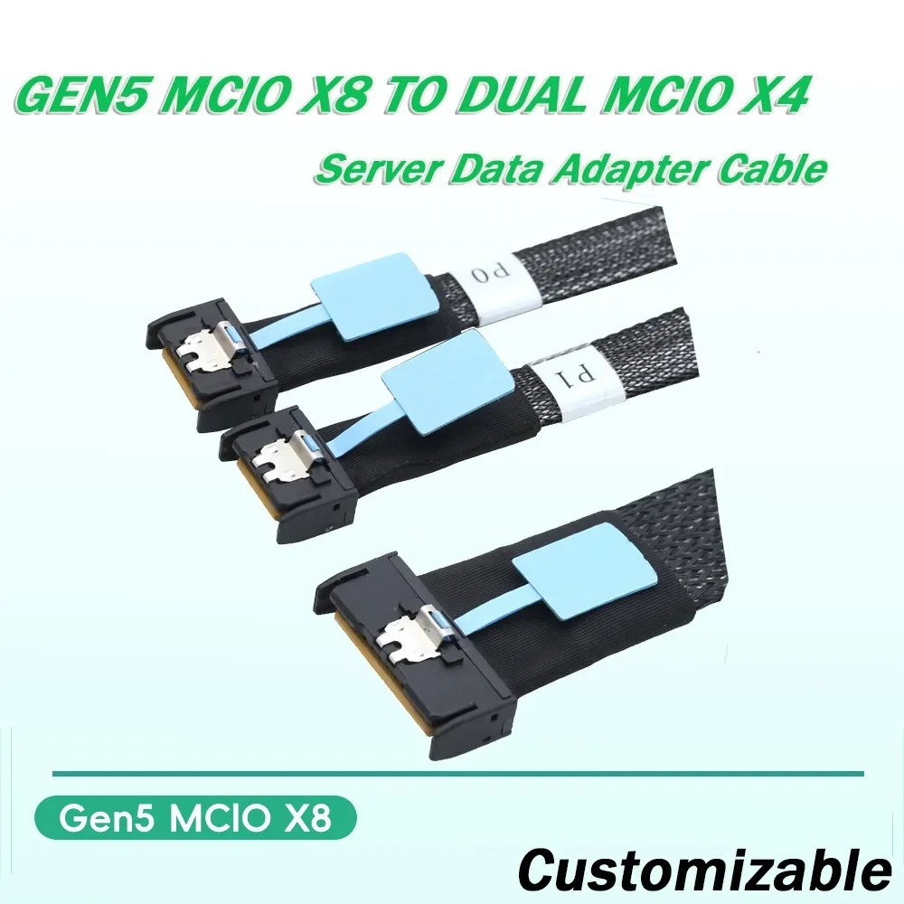 For PC Gen5 MCIO X8 To Dual MCIO X4 Server Cable Customizable Gen5 MClo X8 Adapter Cable SFF-8654 8643 8639 Oculink SATA3.0 U.2