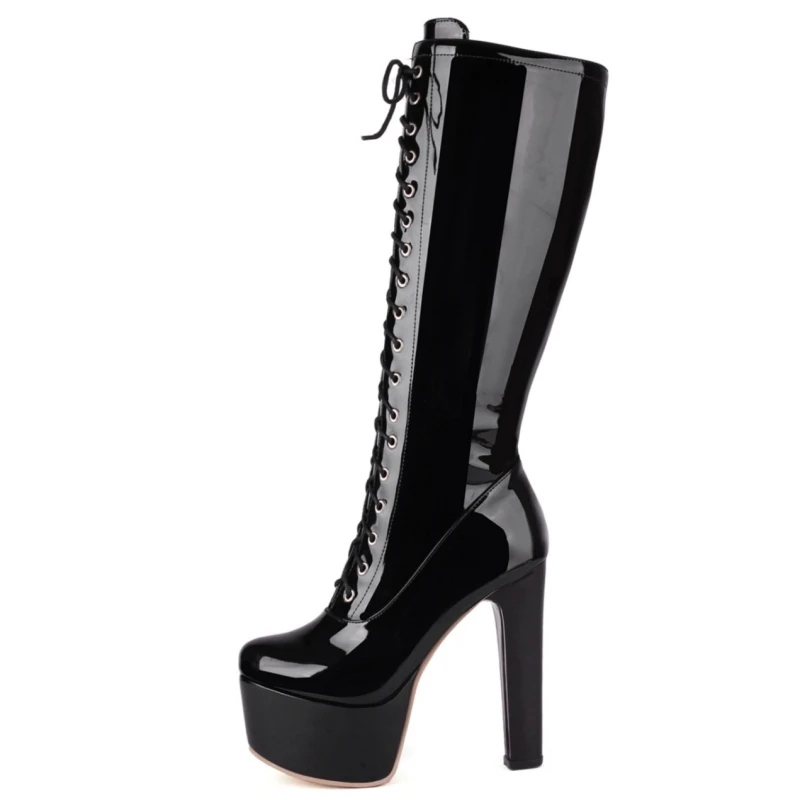 

Black Knee High Boots Women Platform Sexy Luxury White Red Heels Women's Winter High Boot Party Dance Shoes Ladies Big Size 45