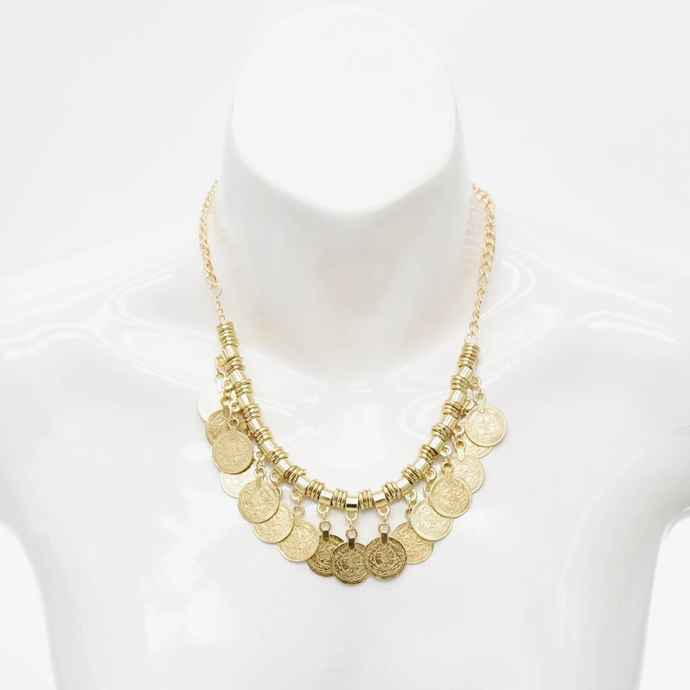 Traditionelle indische afghanische pakistanische ethnische Münzen Quaste Halsband Halskette Vintage goldene Legierung Münzen Kragen Damen Halsschmuck – Detail 33