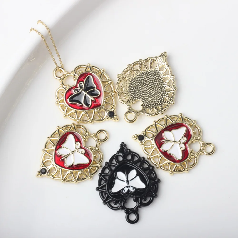 10pcs Alloy Hollow Out Lace Heart Shape Butterfly Charms Pendant For DIY Necklace Bracelet Earrings Jewelry Ornament Accessories
