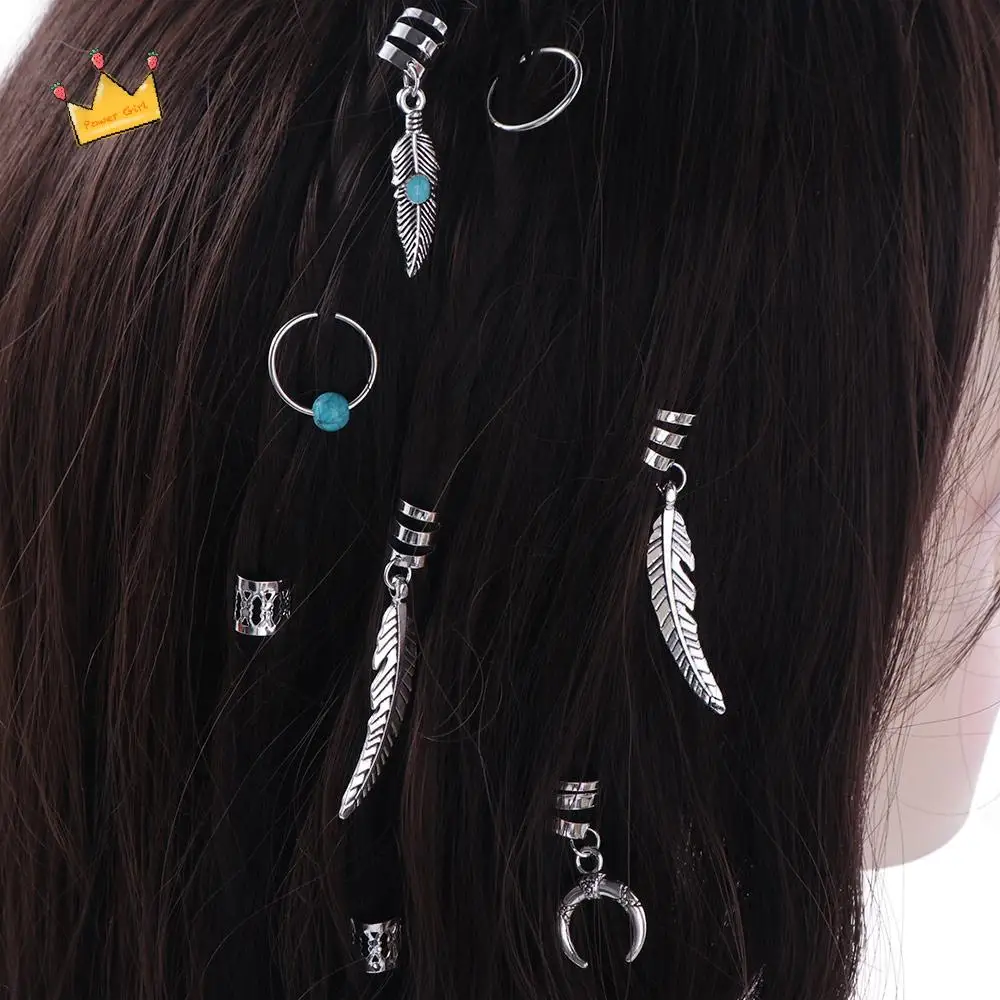 

31pcs Turquoise Hollow Out Hair Ring Dread Locks Metal Cuff Clips Dreadlocks Beads Adjustable Hair Braiding Hair Braid Tubes